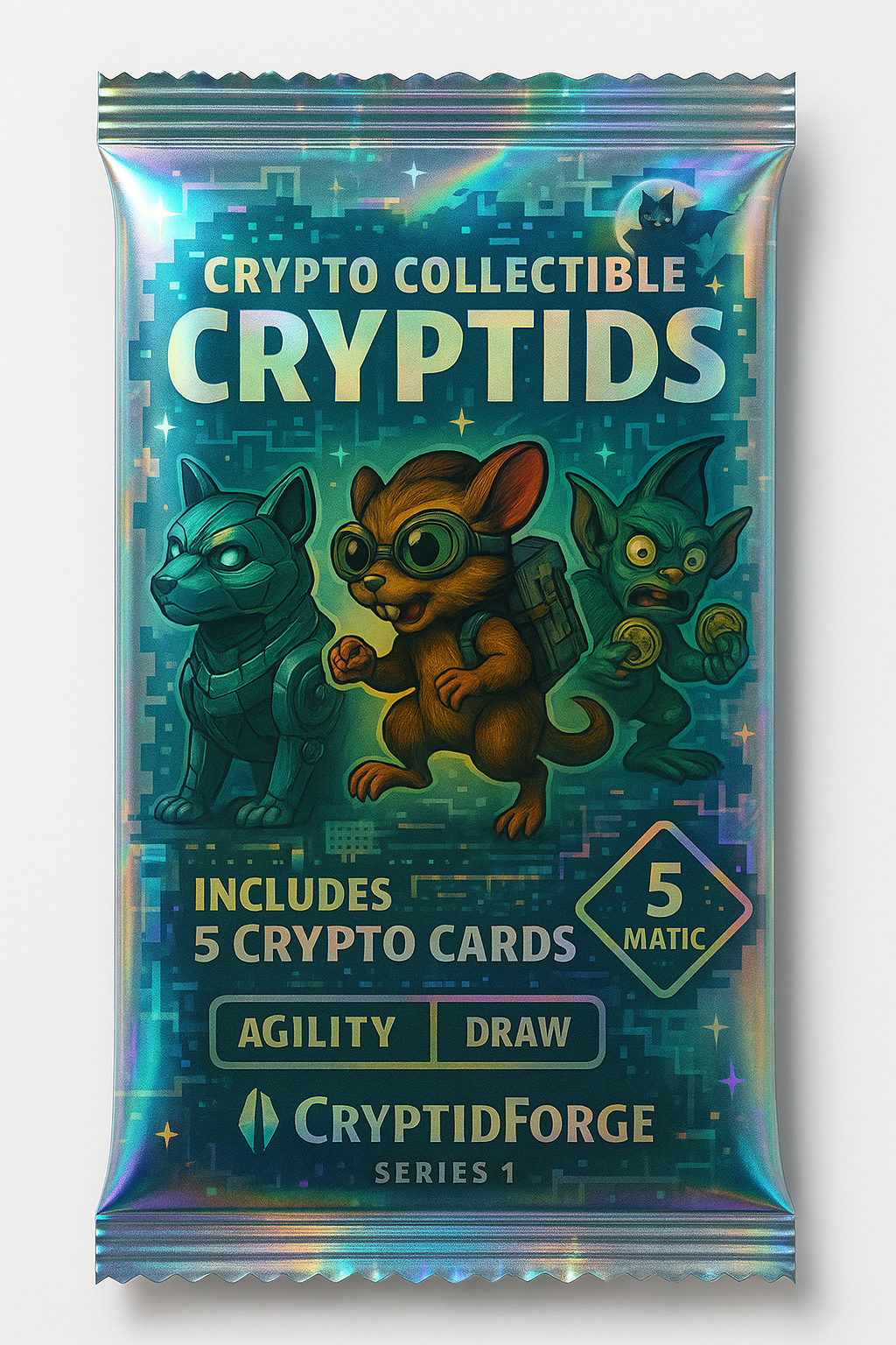 Single pack of 8 Crypto Collectible Cryptid Cards and a NFT